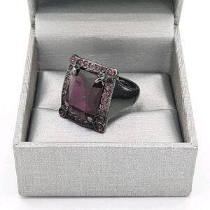 Statement Chunky Goth Purple Facet Gunmetal Acrylic Rhinestone 8-10 Adjustable